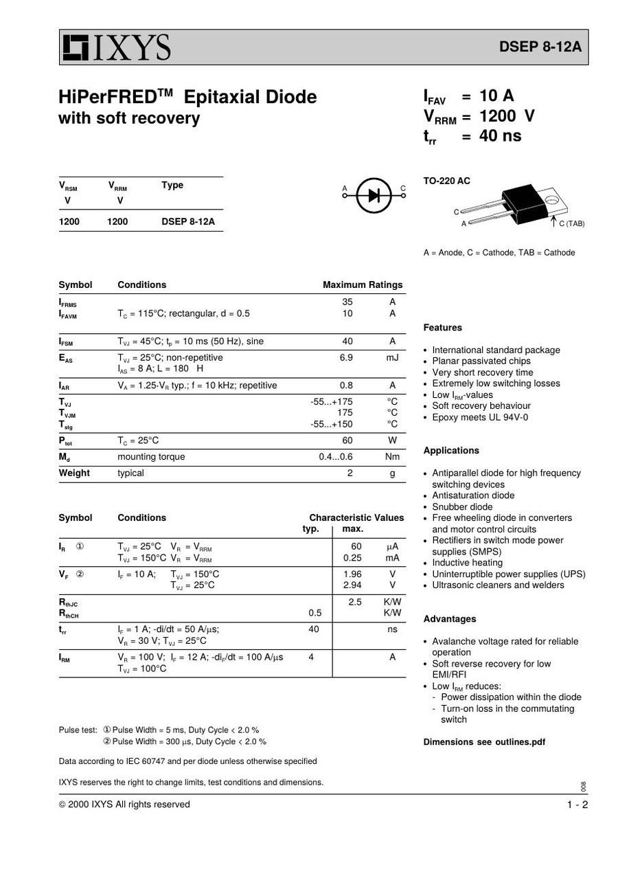 DSEP8-12A IXYS Rectifier & Schottky Diodes