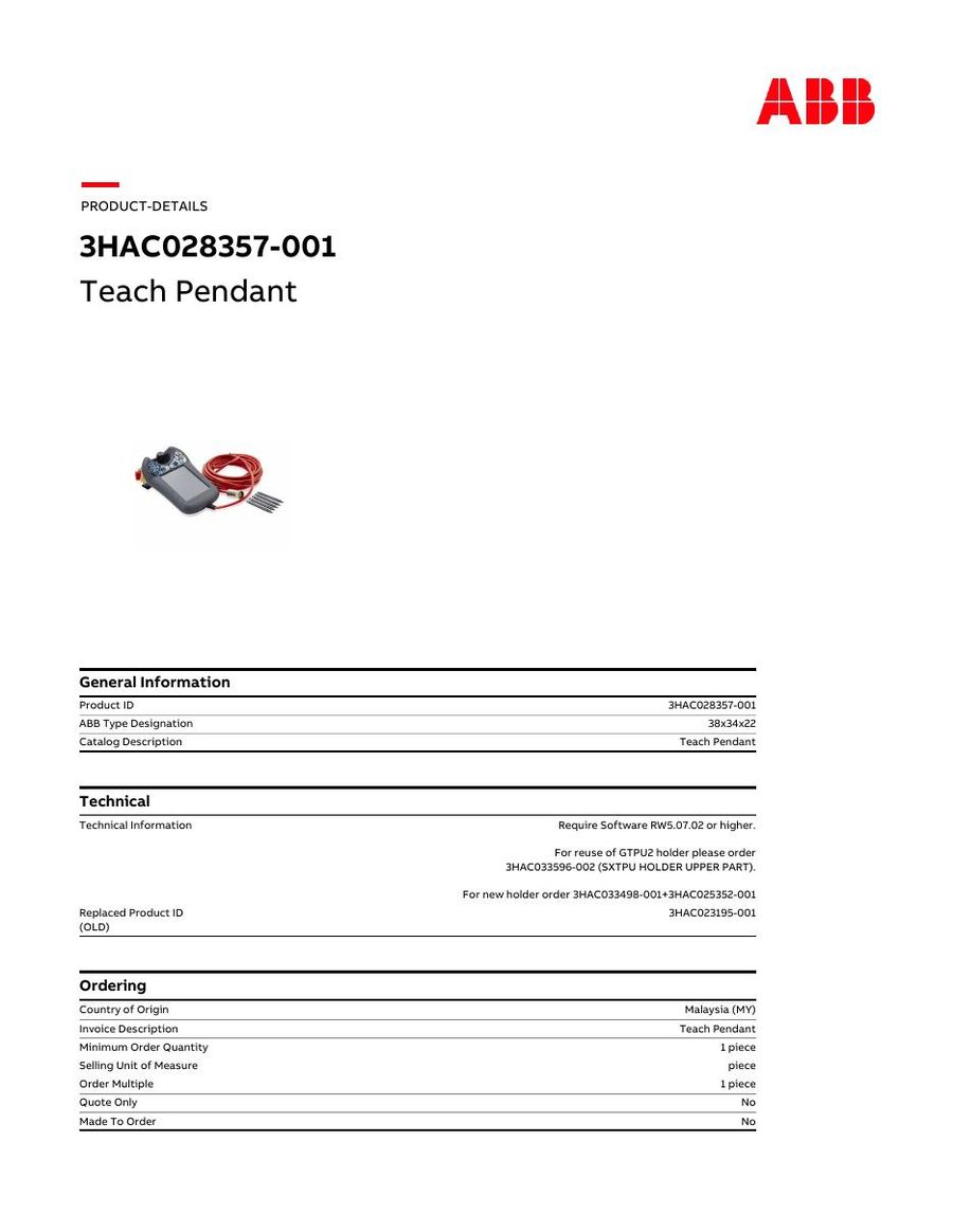 DSQC679 3HAC028357-001, ABB, Teach Pendant Panel Unit