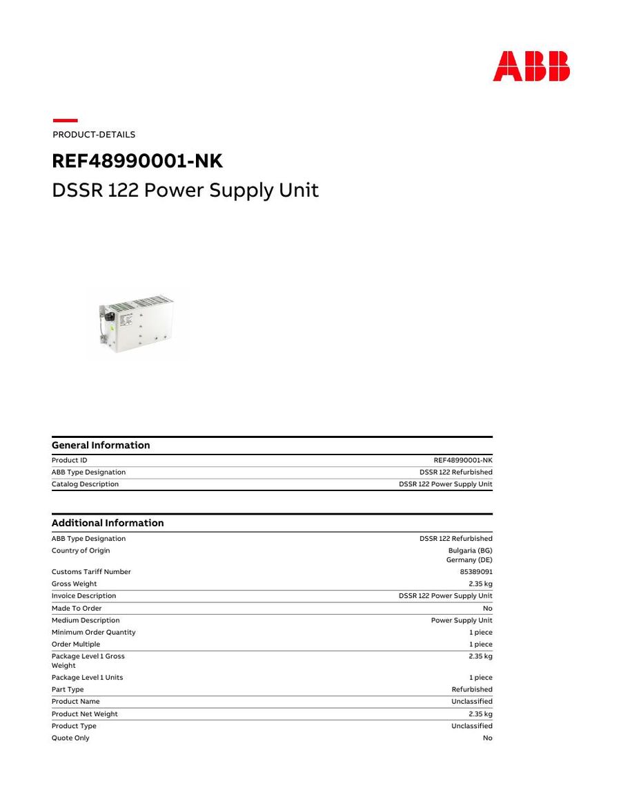 DSSR-122, ABB, Power Supply Unit