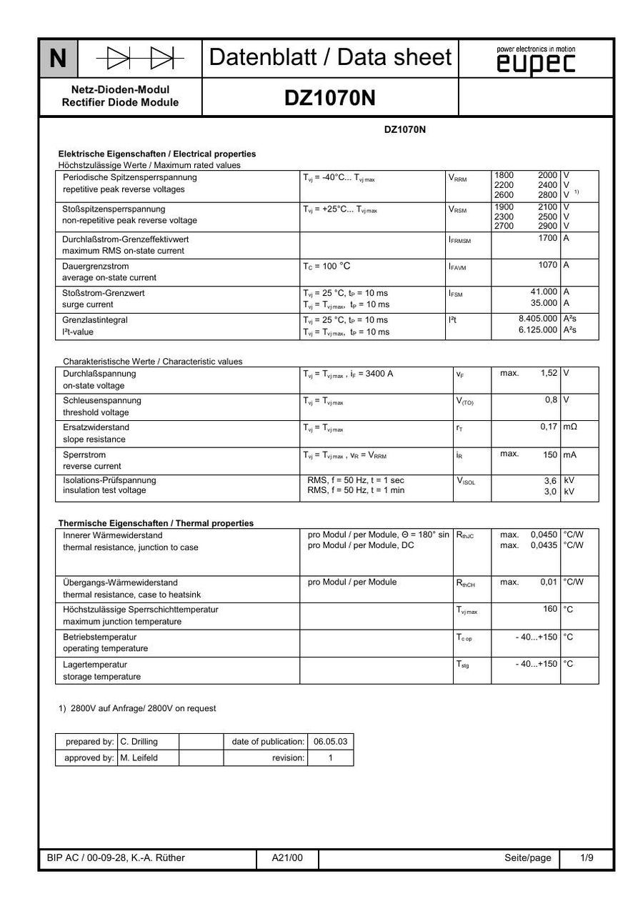 DZ1070N26K BRIDGE RECTIFIER from Eupec Infineon