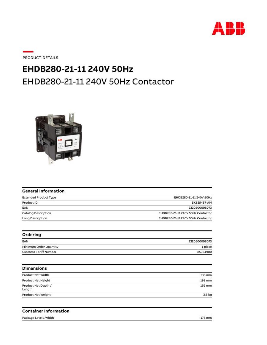 EHDB280-SK-825-487, ABB, Contactor