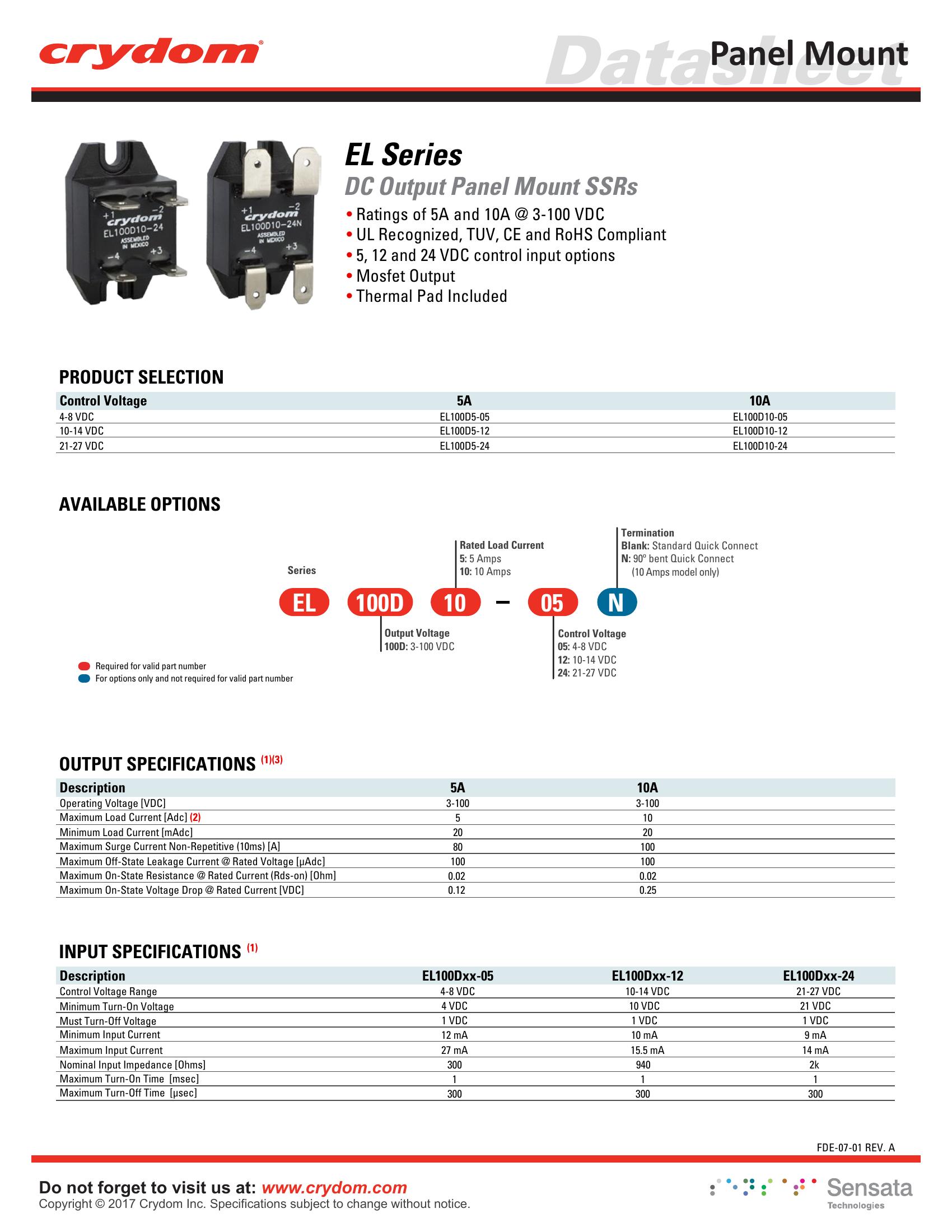 EL100D5-24 Crydom Solid State Relays & I/O Modules