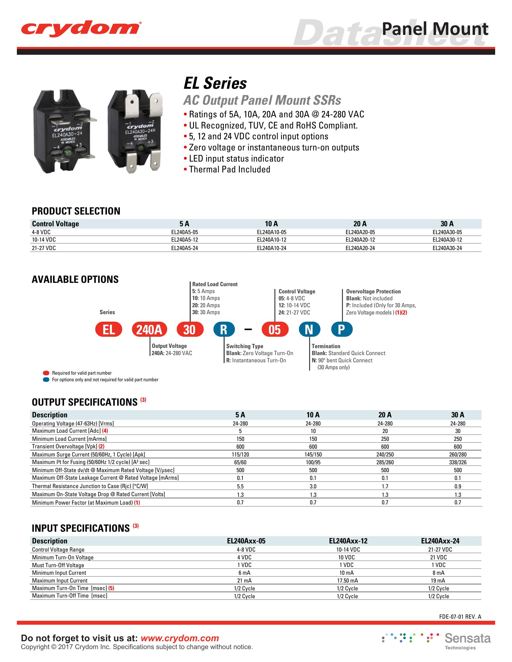 EL240A5-24 Crydom Solid State Relays & I/O Modules