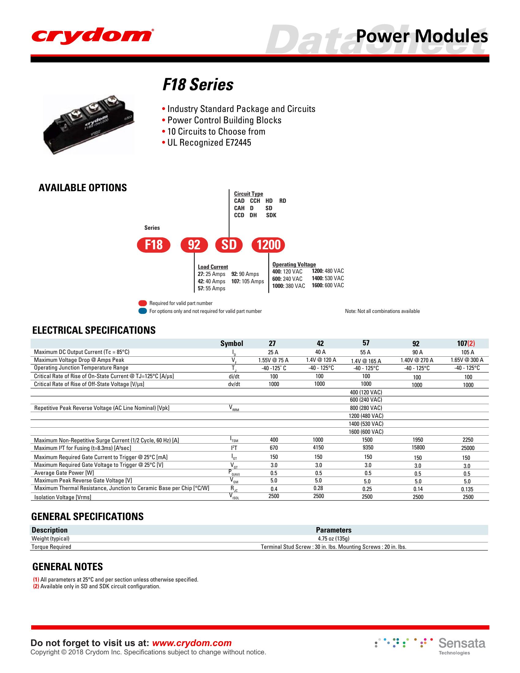 F1827CAD1600 Crydom Solid State Relays & I/O Modules