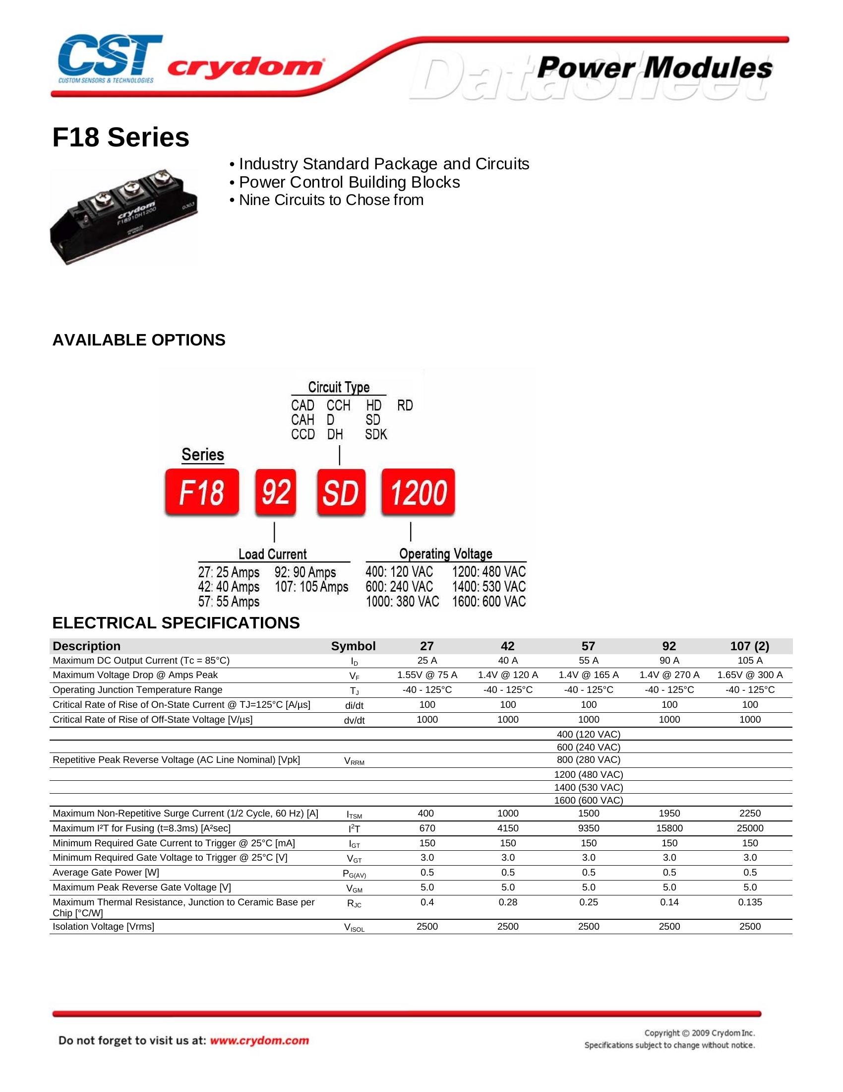 F1857SD600 Crydom Solid State Relays & I/O Modules