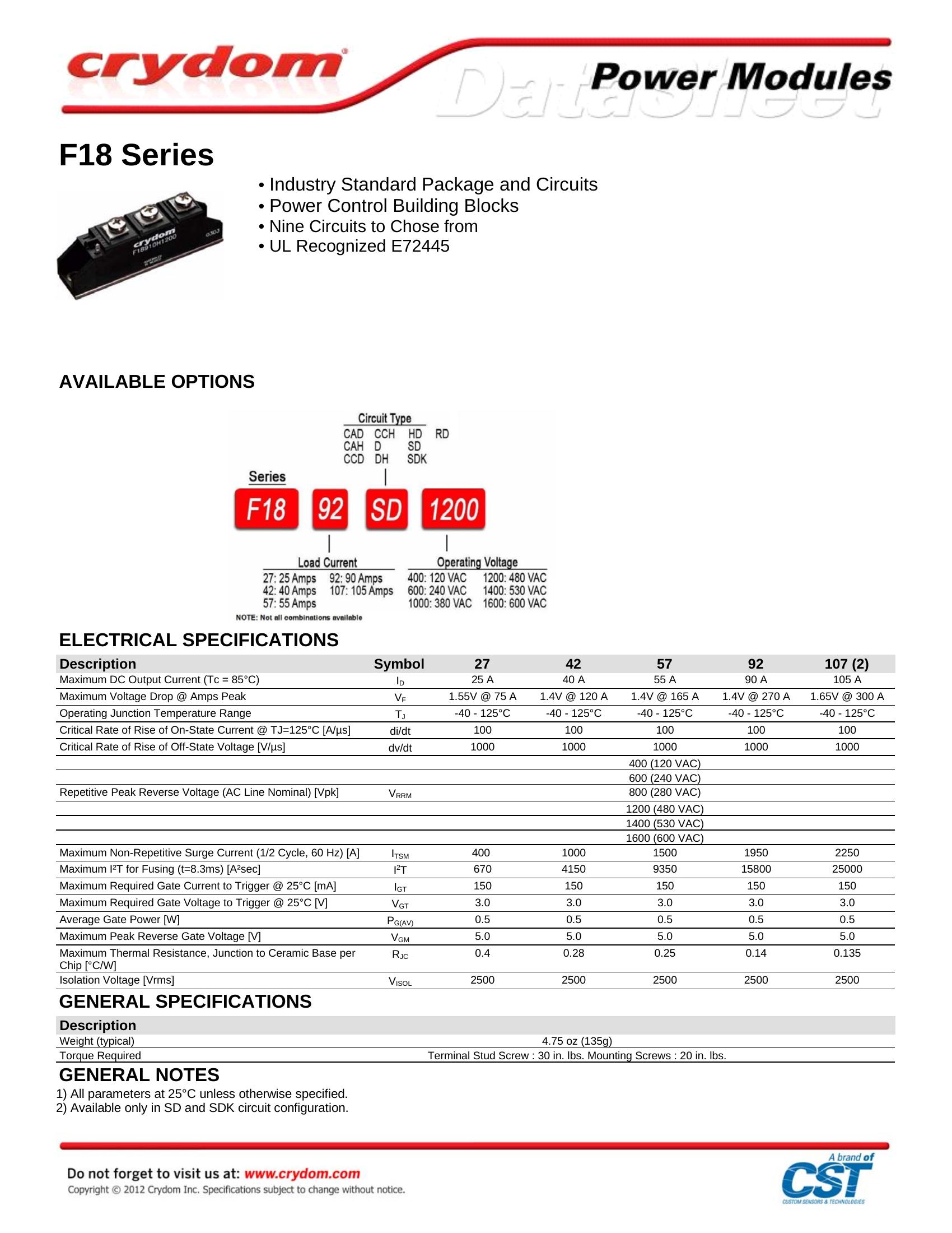F1892SD600 Crydom Power Transistor Module