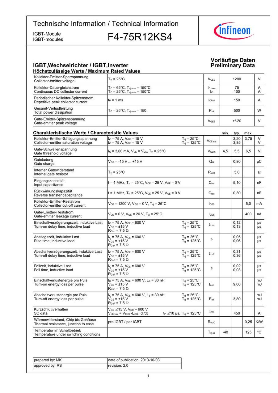 F4-75R12KS4 Infineon (Eupec) IGBT Modules