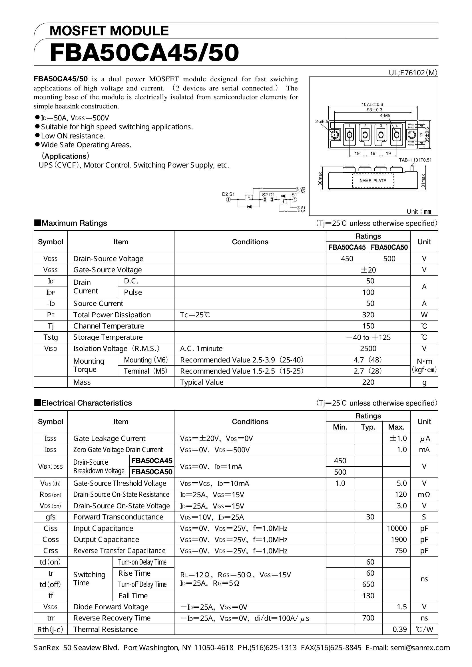 FBA50CA45 SanRex Bridge Rectifiers