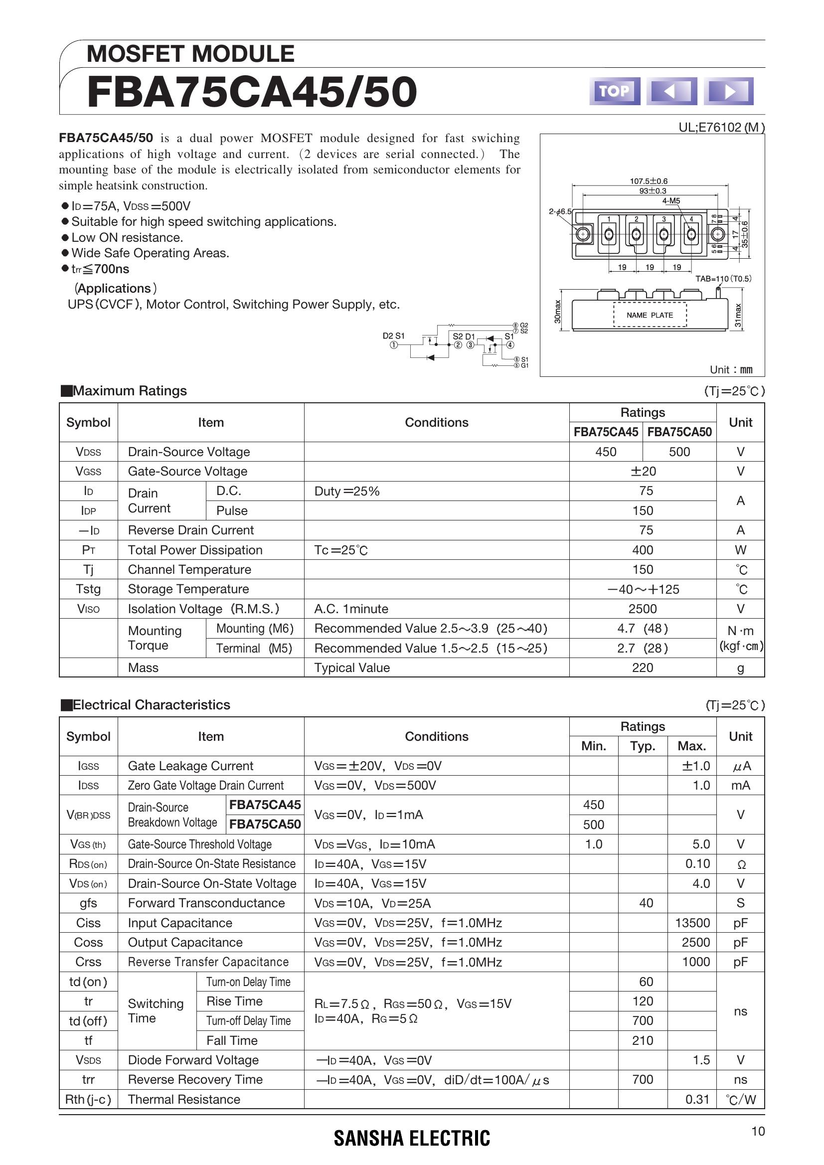 FBA75CA50 SanRex Bridge Rectifiers