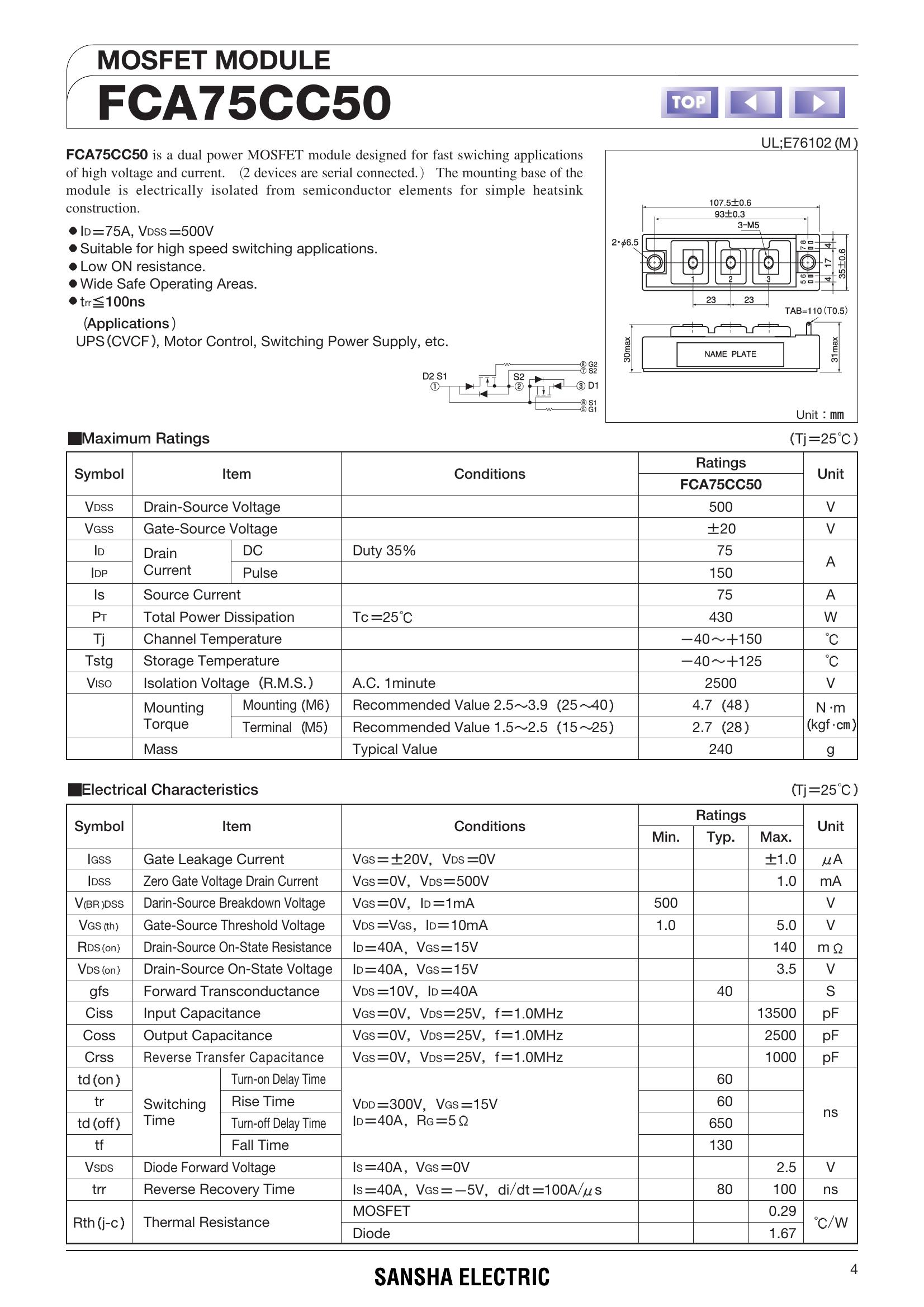 FCA75CC50 SanRex Power Transistor Module