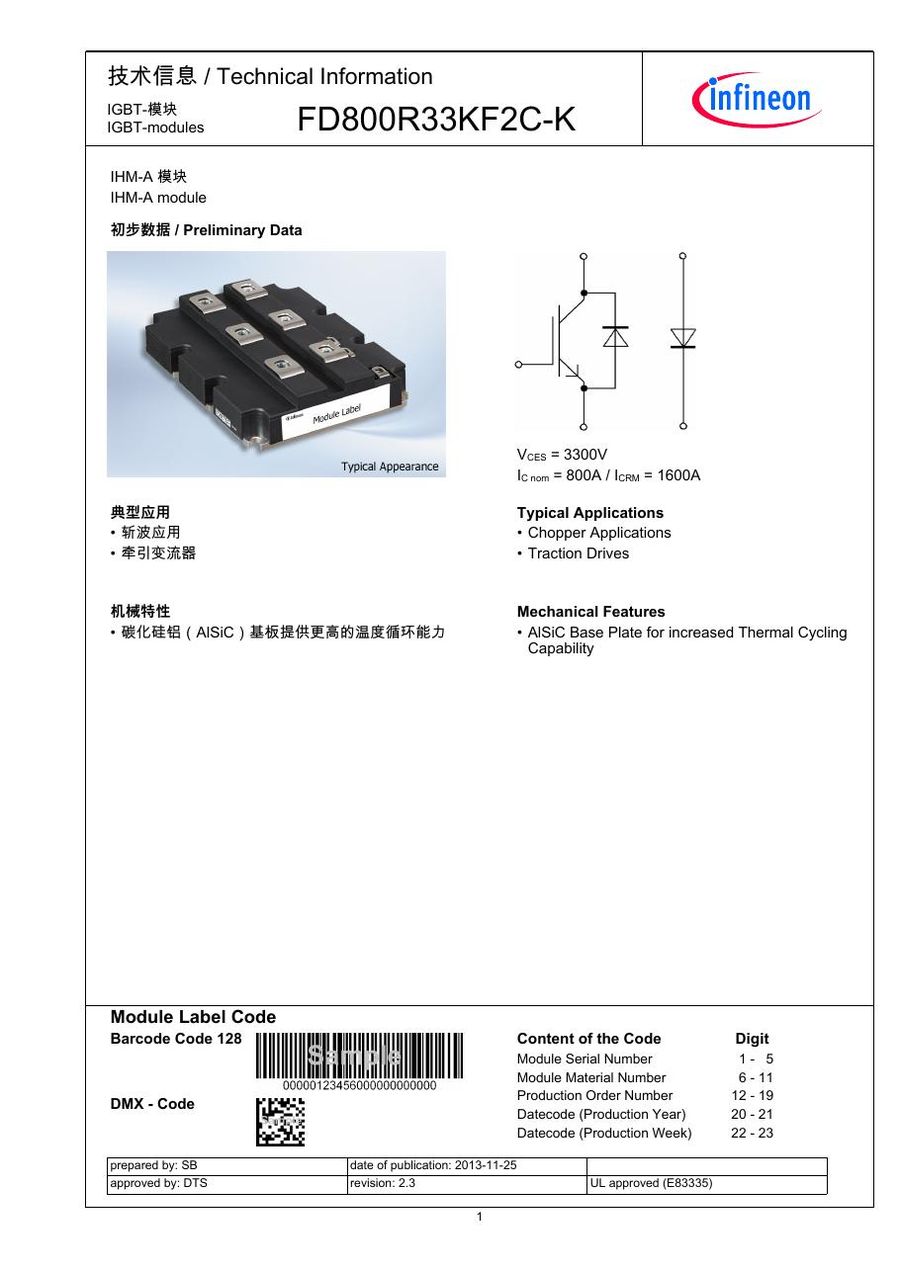 FD800R33KF2C-K Infineon (Eupec) IGBT Modules