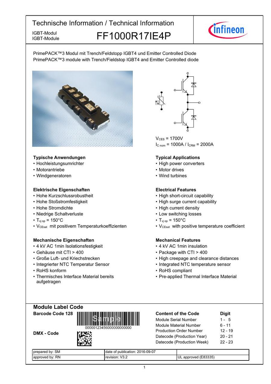 FF1000R17IE4P Infineon (Eupec) IGBT Modules