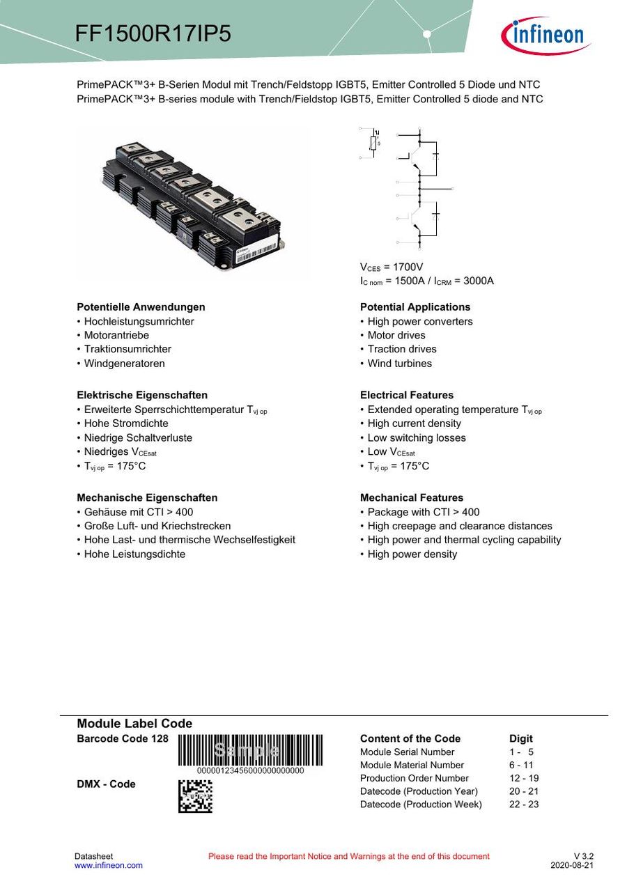FF1500R17IP5 Infineon (Eupec) IGBT Modules
