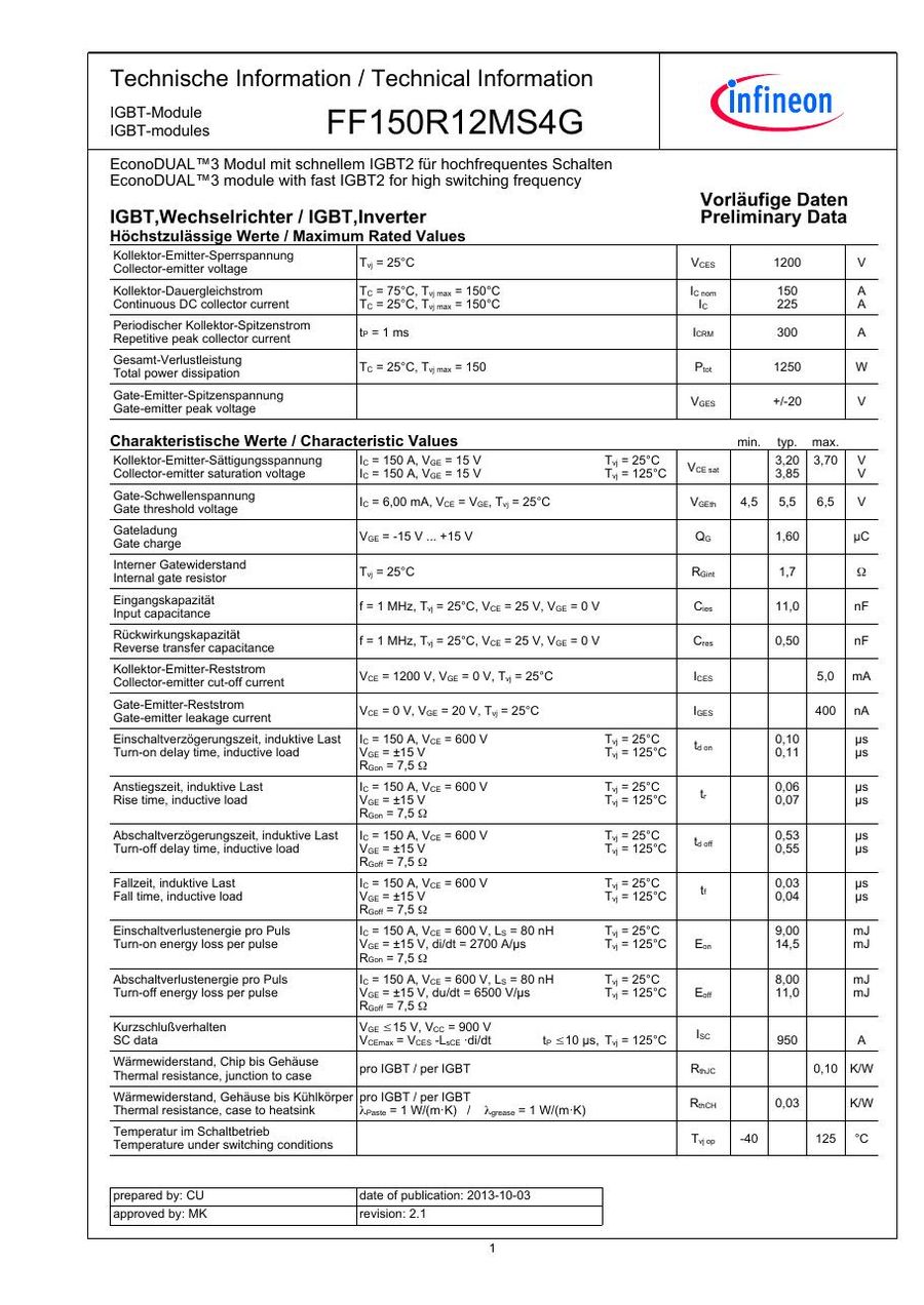 FF150R12MS4G, INFINEON, IGBT Module