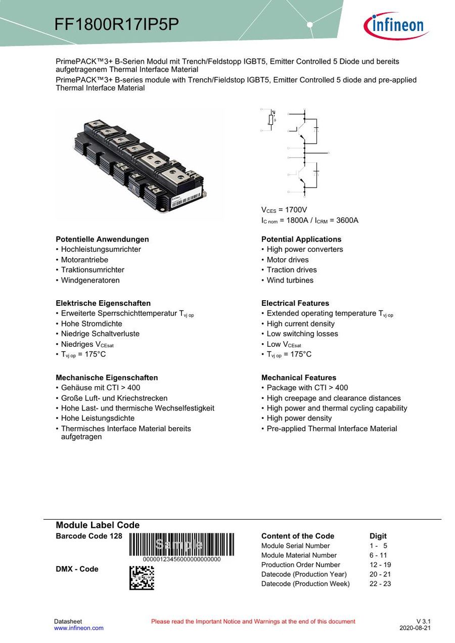 FF1800R17IP5P Infineon (Eupec) IGBT Modules