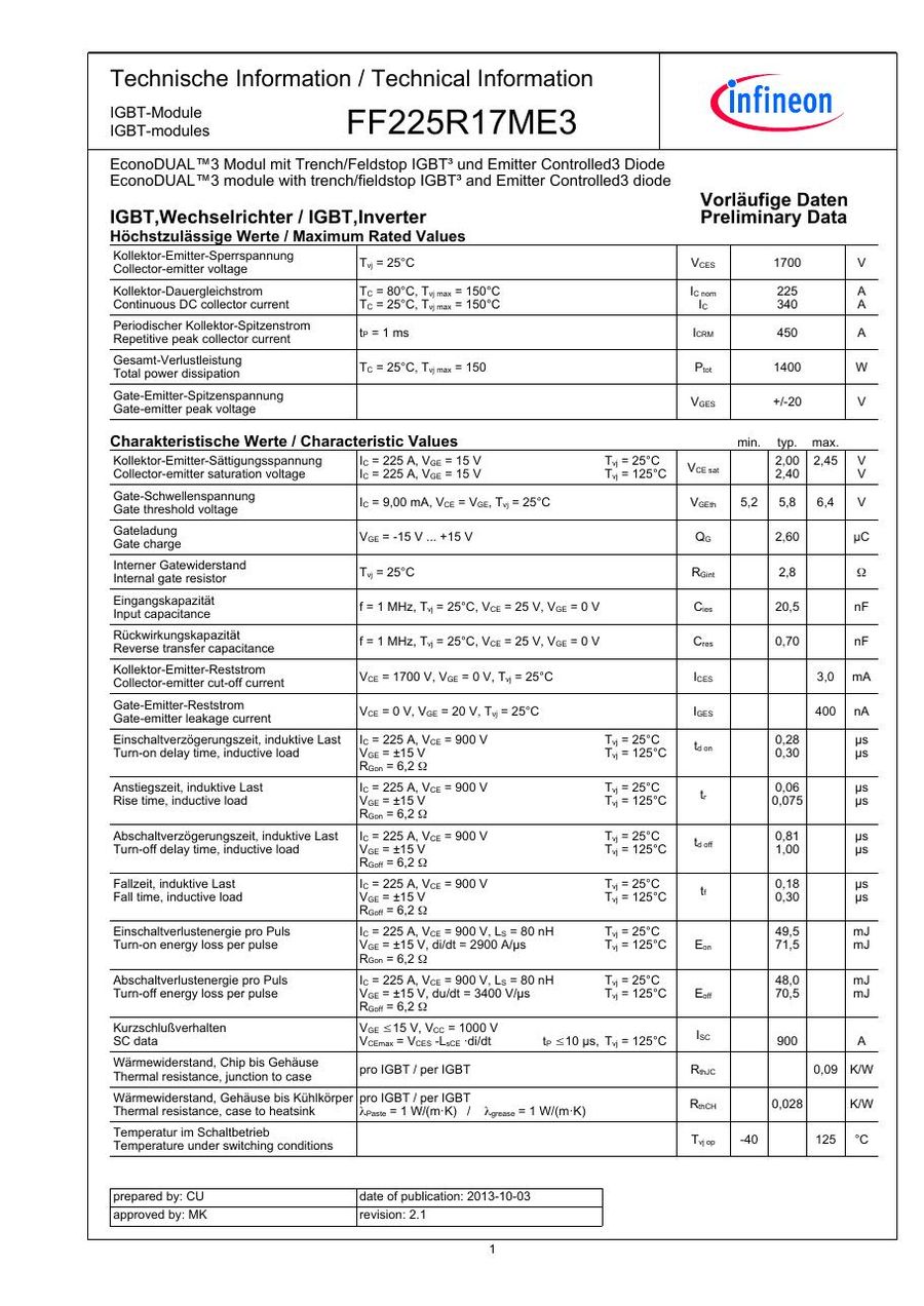 FF225R17ME3 Infineon (Eupec) IGBT Modules