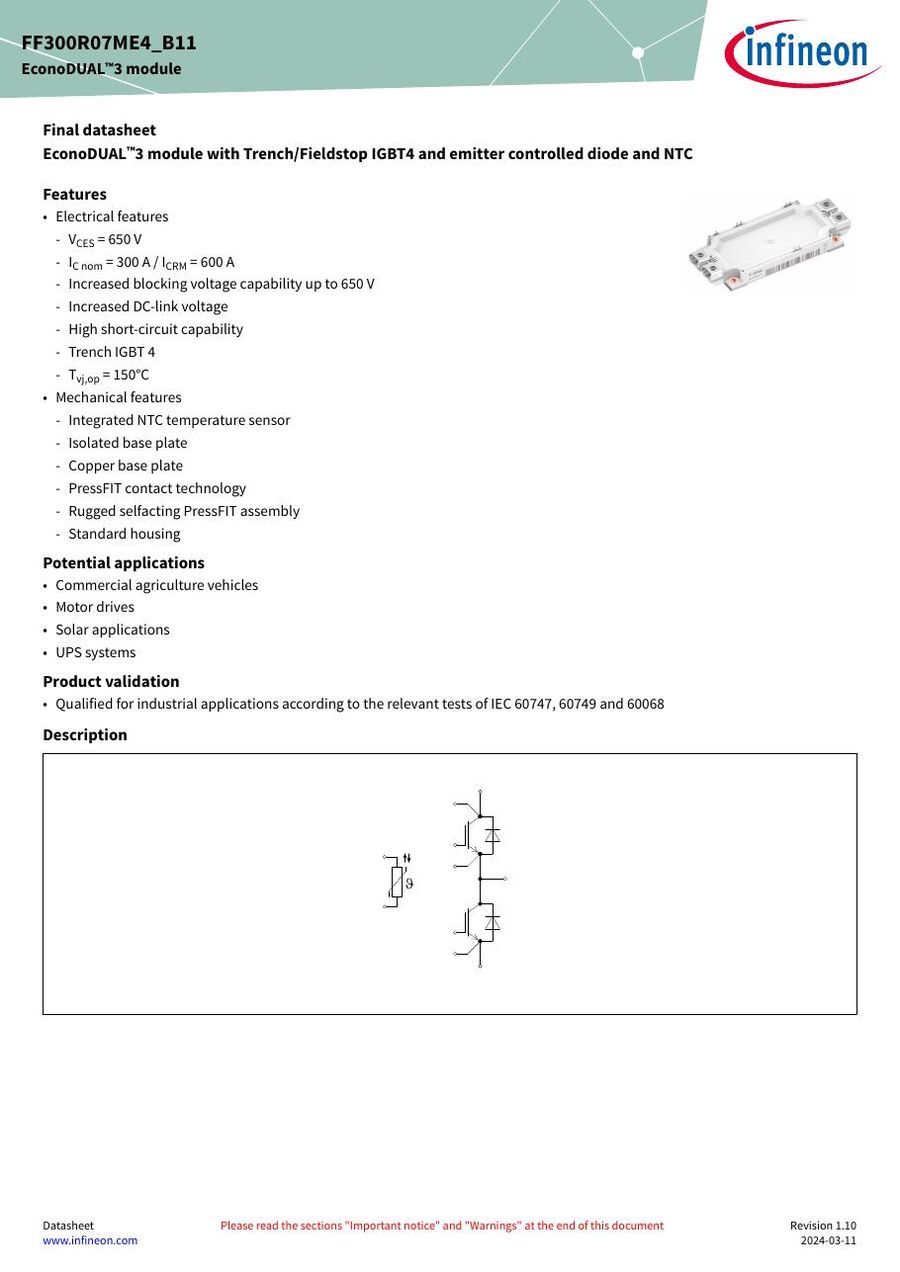 FF300R07ME4_B11 Infineon (Eupec) IGBT Modules