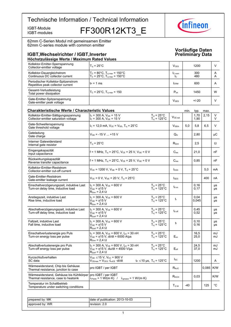 FF300R12KT3_E Infineon (Eupec) IGBT Modules