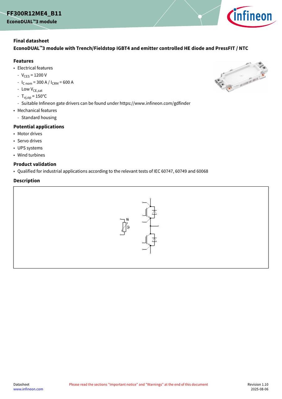 FF300R12ME4_B11 Infineon (Eupec) IGBT Modules
