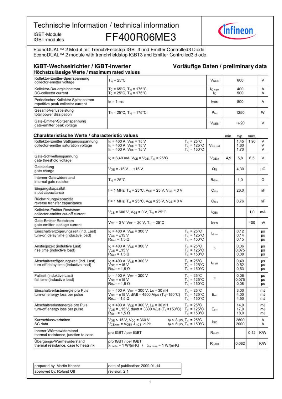 FF400R06ME3 Infineon (Eupec) IGBT Modules