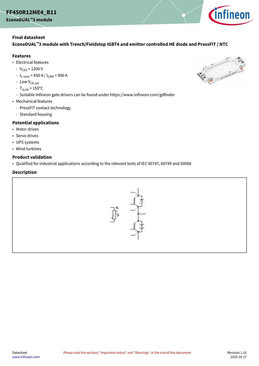 FF450R12ME4_B11 Infineon (Eupec) IGBT Modules