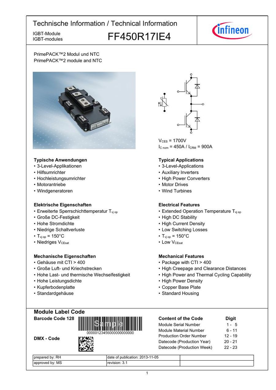 FF450R17IE4 Infineon (Eupec) IGBT Modules