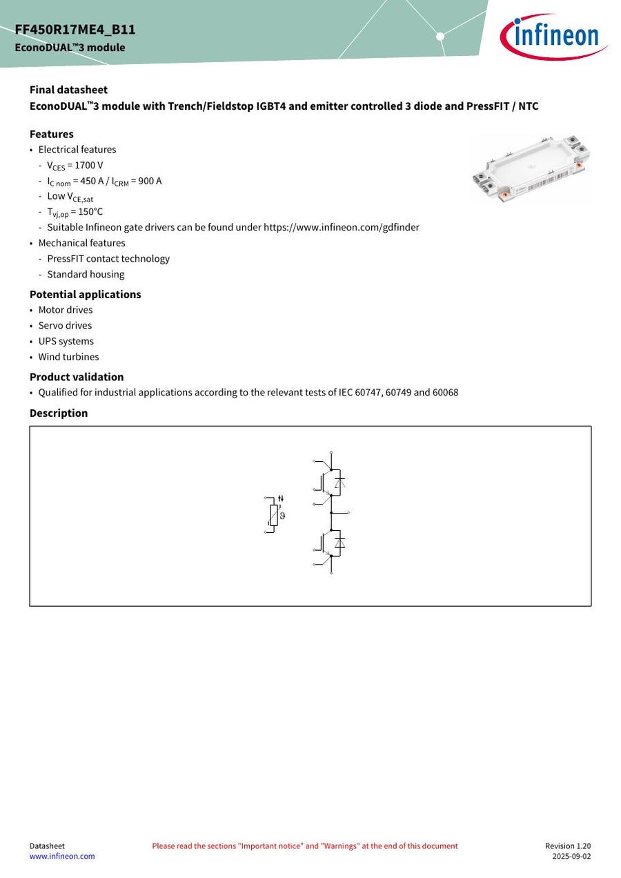 FF450R17ME4_B11 Infineon (Eupec) IGBT Modules