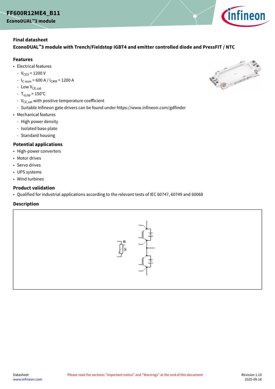 FF600R12ME4_B11 Infineon (Eupec) IGBT Modules