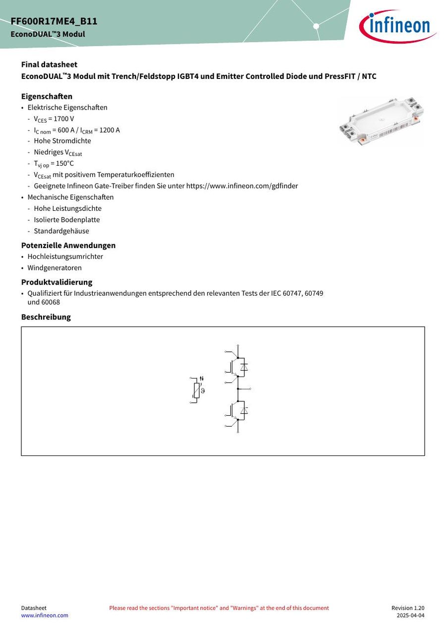 FF600R17ME4_B11 Infineon (Eupec) IGBT Modules