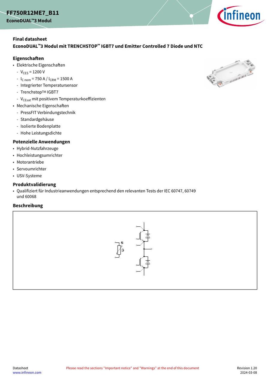 FF750R12ME7_B11 Infineon (Eupec) IGBT Modules
