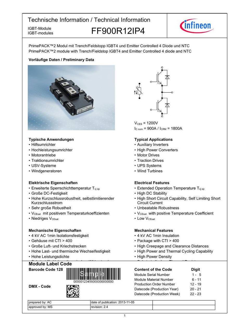 FF900R12IP4 Infineon (Eupec) IGBT Modules