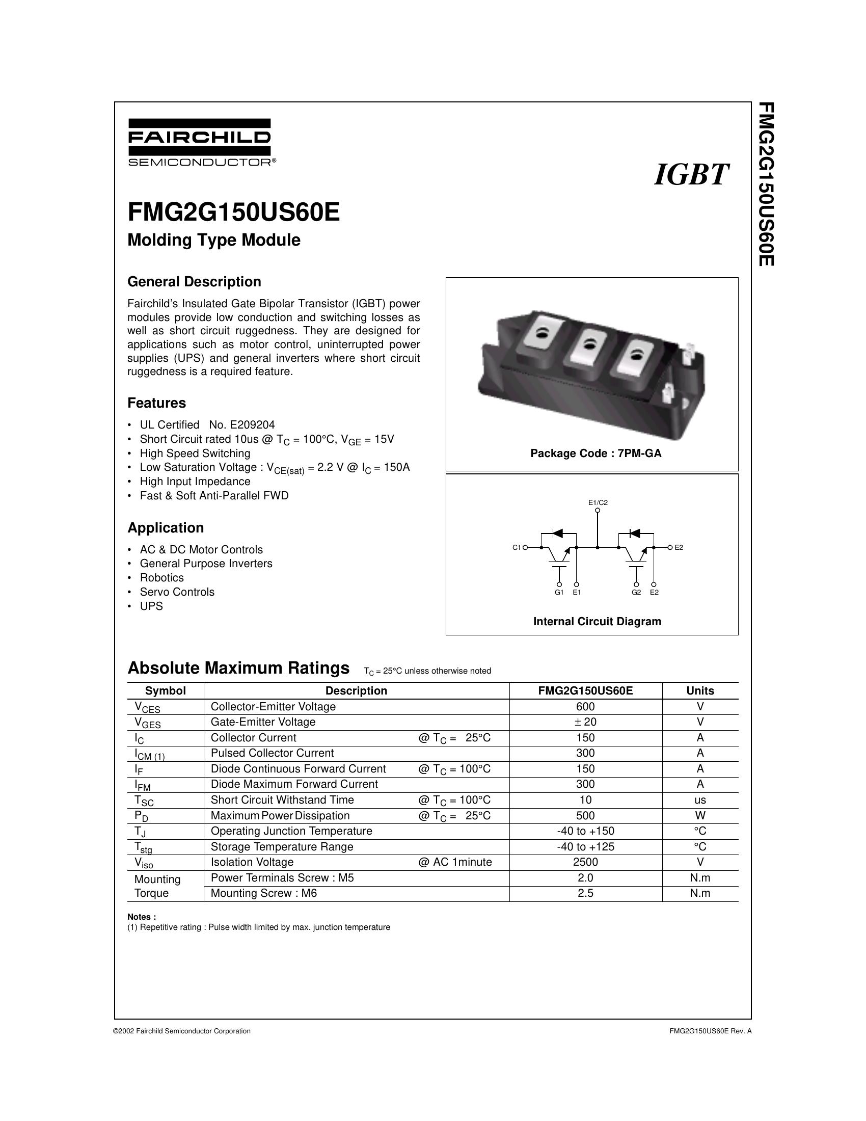 FMG2G150US60E SanRex Power Transistor Module
