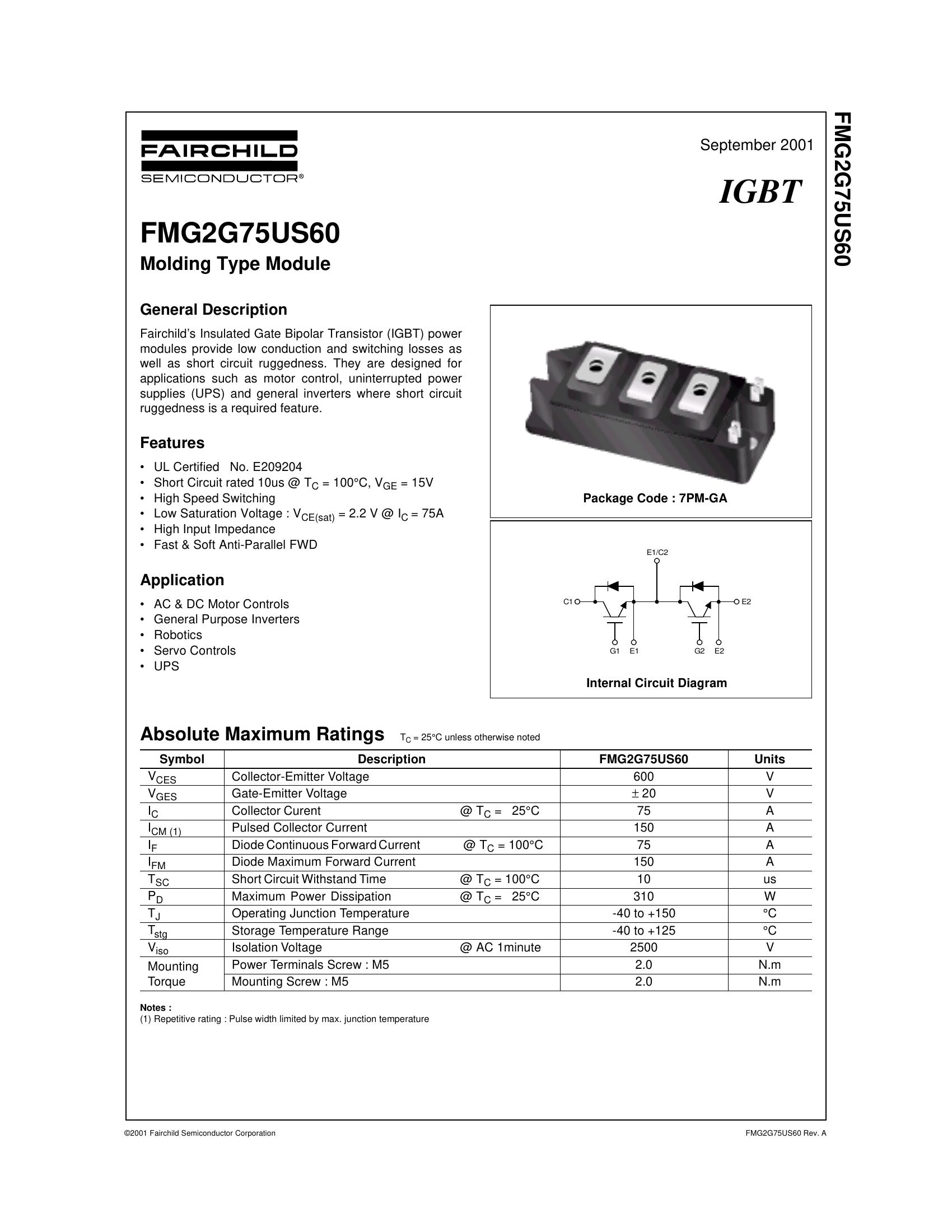 FMG2G75US60 SanRex Power Transistor Module