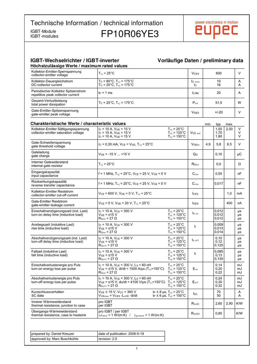 FP10R06YE3 Infineon (Eupec) IGBT Modules