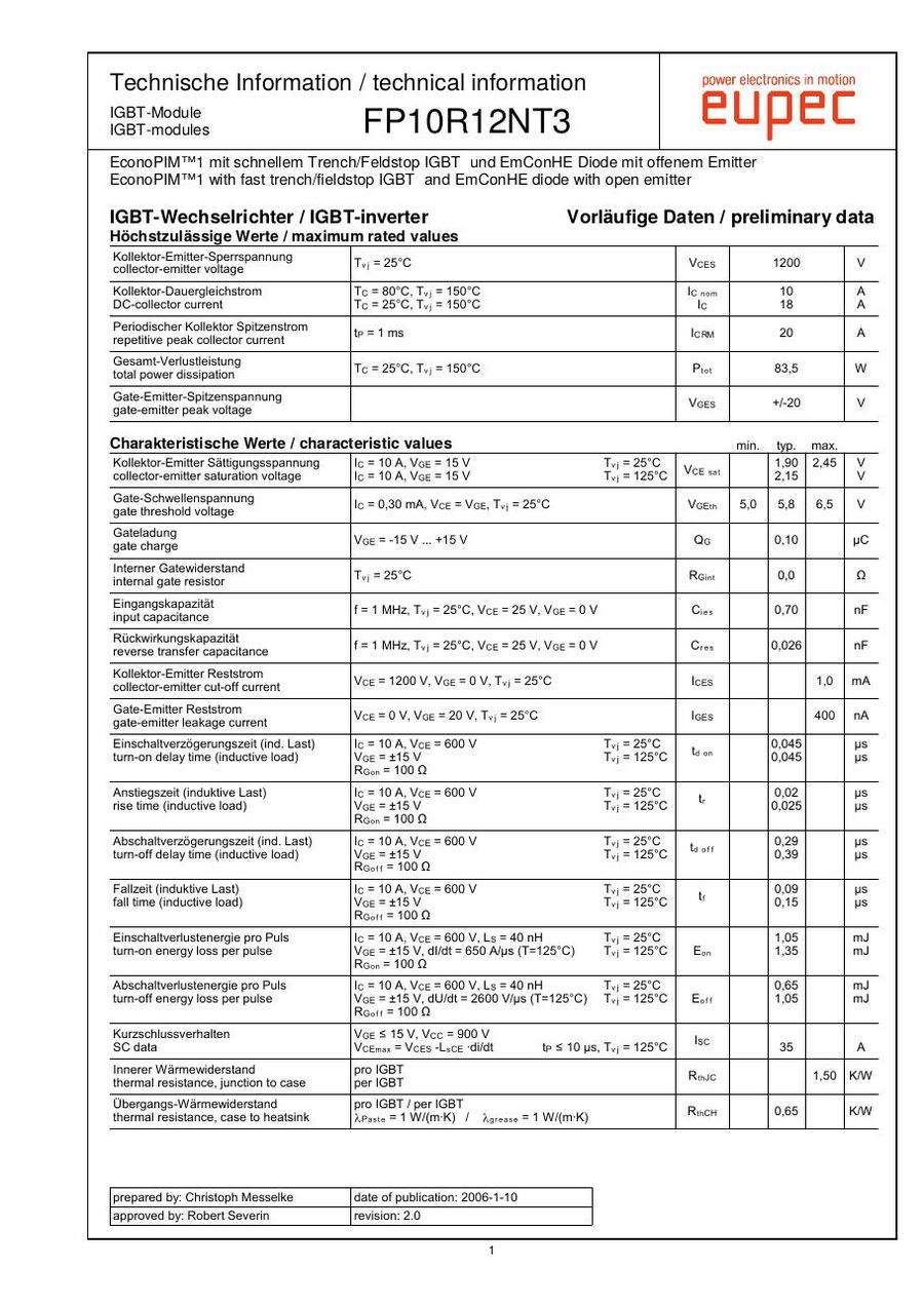 FP10R12NT3 Infineon (Eupec) IGBT Modules
