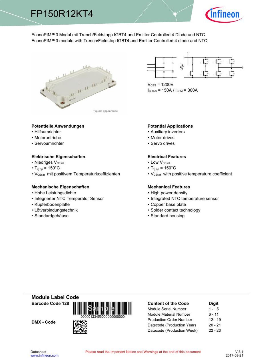 FP150R12KT4 Infineon IGBT MODULE