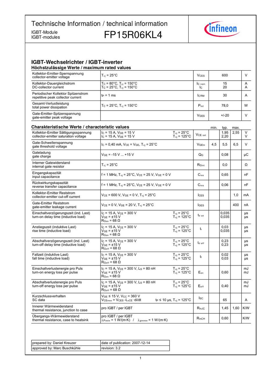 FP15R06KL4 Infineon (Eupec) IGBT Modules