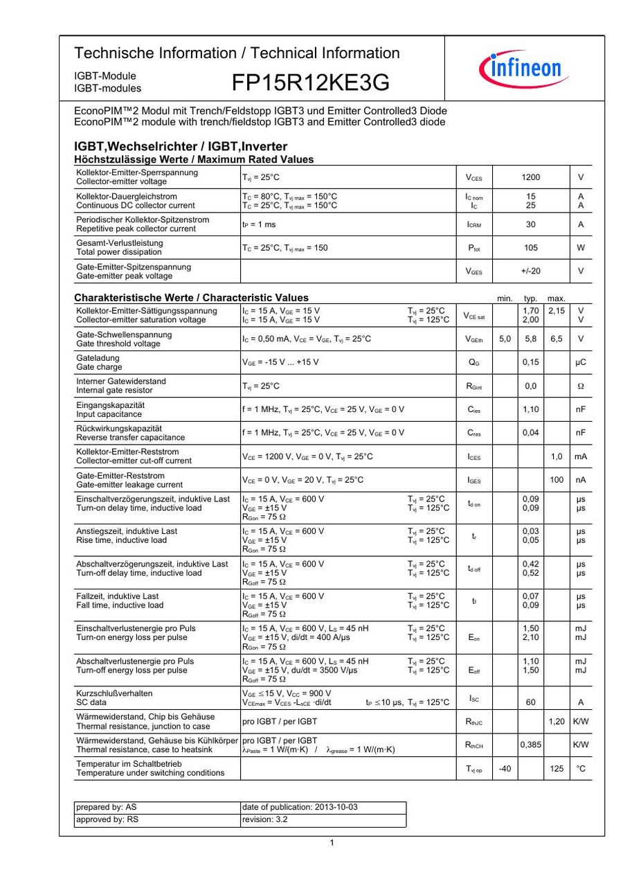 FP15R12KE3EGN Infineon IGBT MODULE