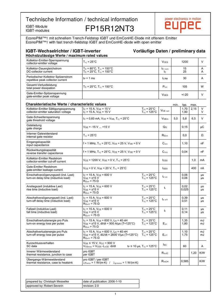 FP15R12NT3 Infineon (Eupec) IGBT Modules