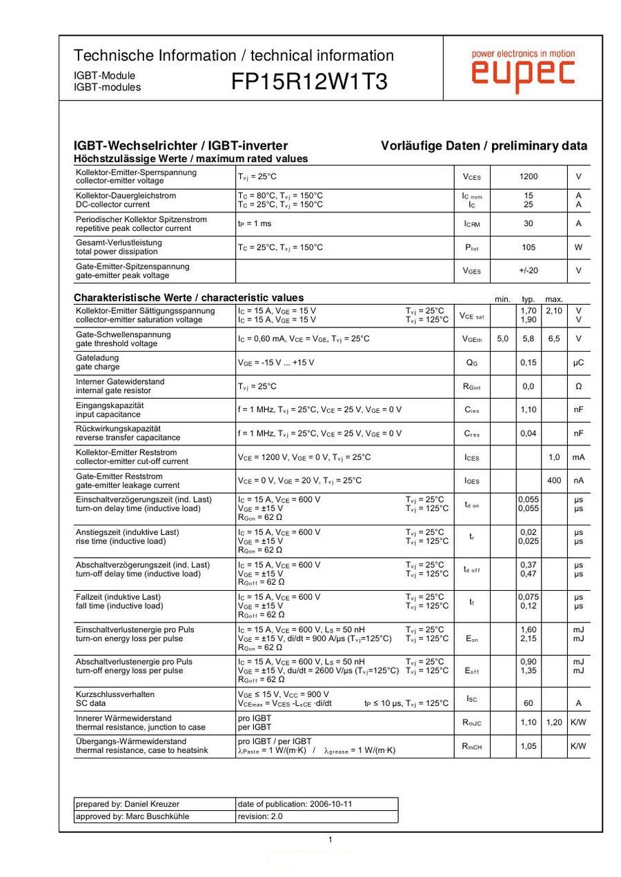 FP15R12W1T3, Infineon, Infineon power module