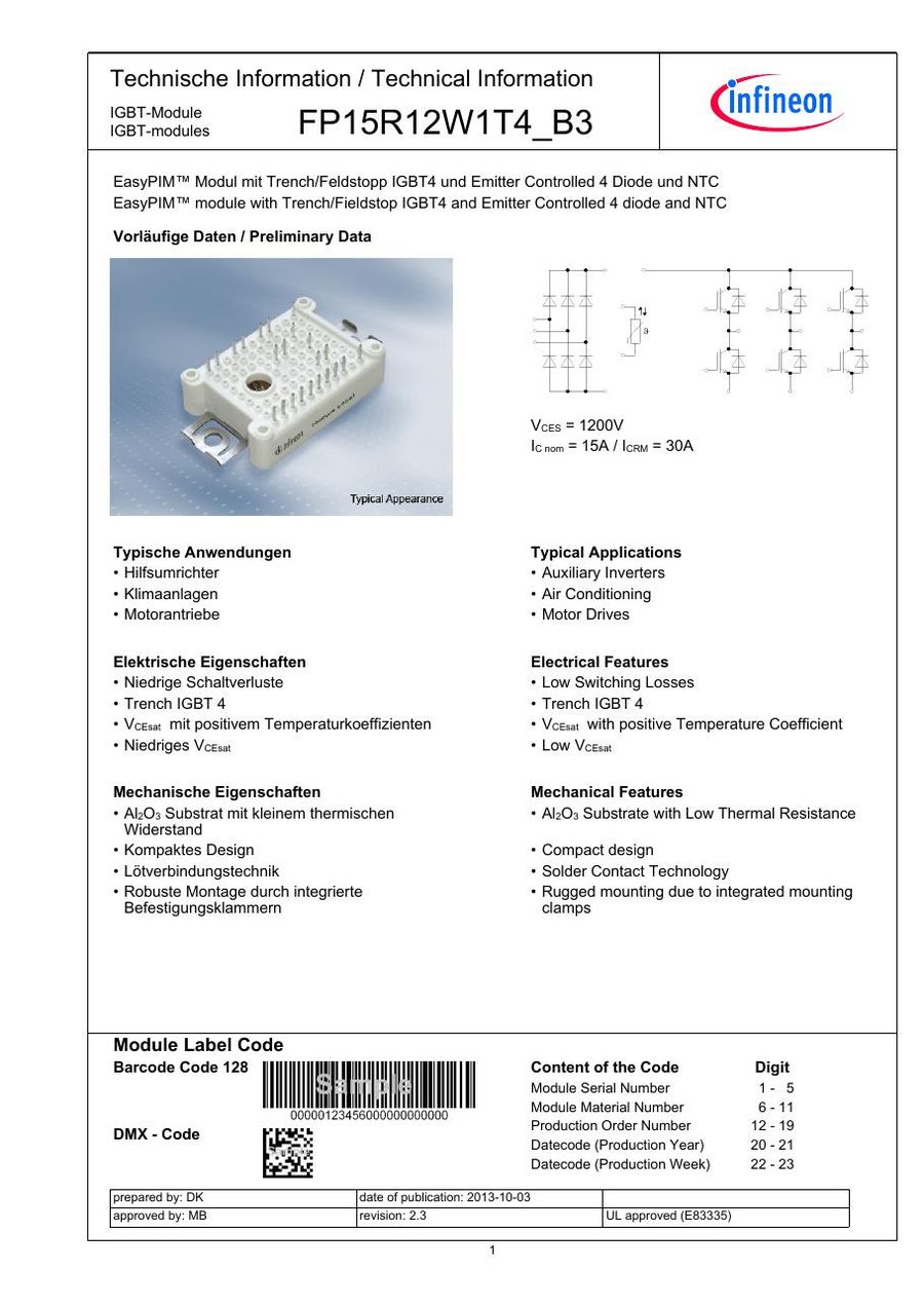 FP15R12W1T4_B3 Infineon IGBT MODULE