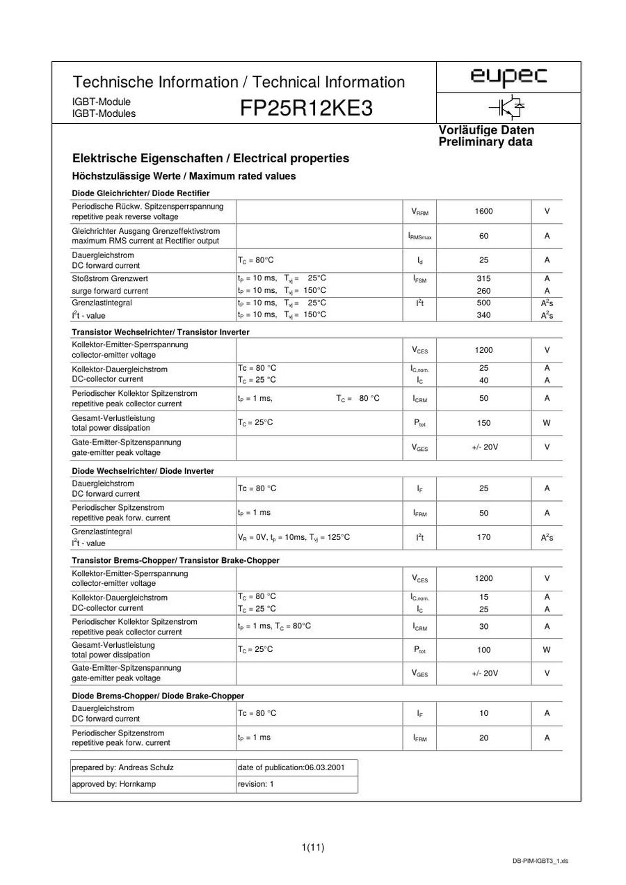 FP25R12KE3 Infineon (Eupec) IGBT Modules