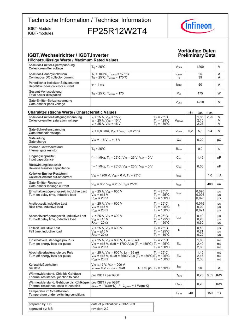 FP25R12W2T4 Infineon (Eupec) IGBT Modules