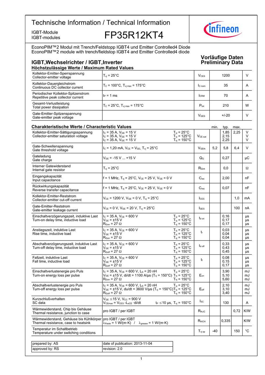 FP35R12KT4 Infineon (Eupec) IGBT Modules