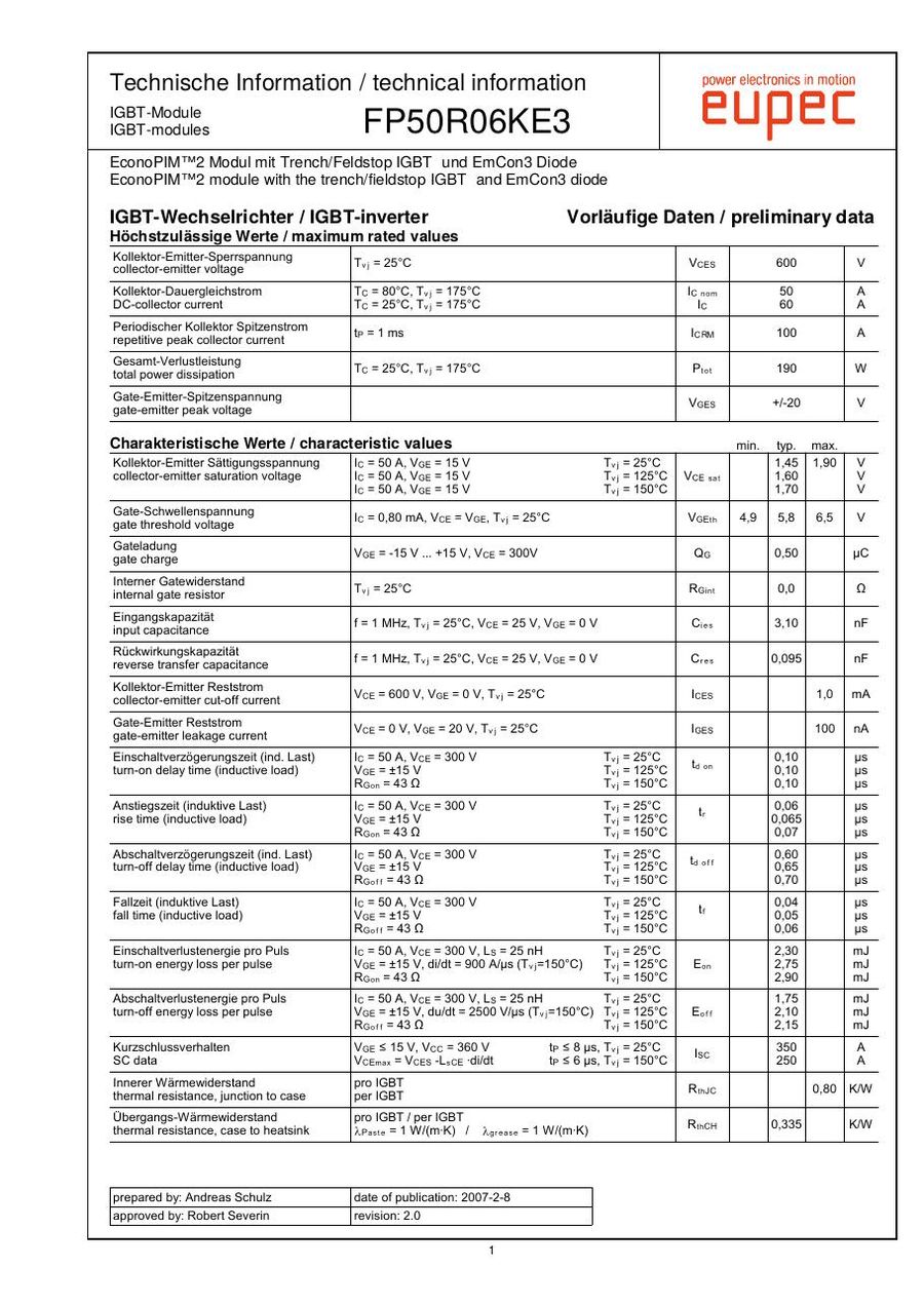 FP50R06KE3G, Infineon, Infineon power module