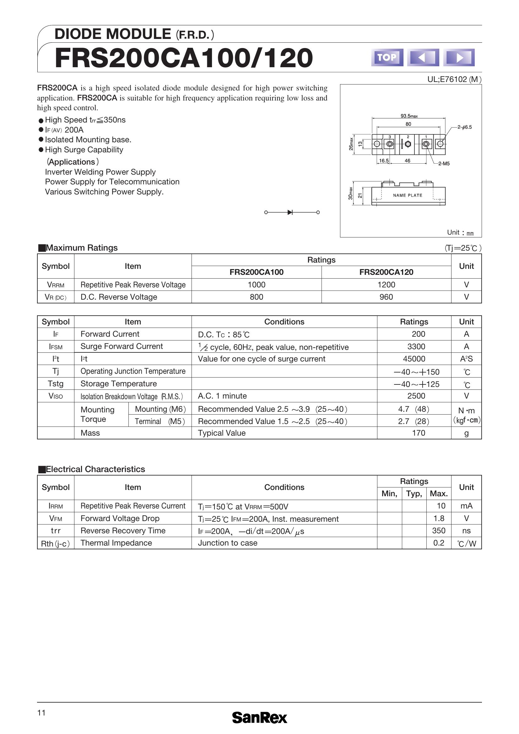 FRS200CA100 SanRex Power Transistor Module
