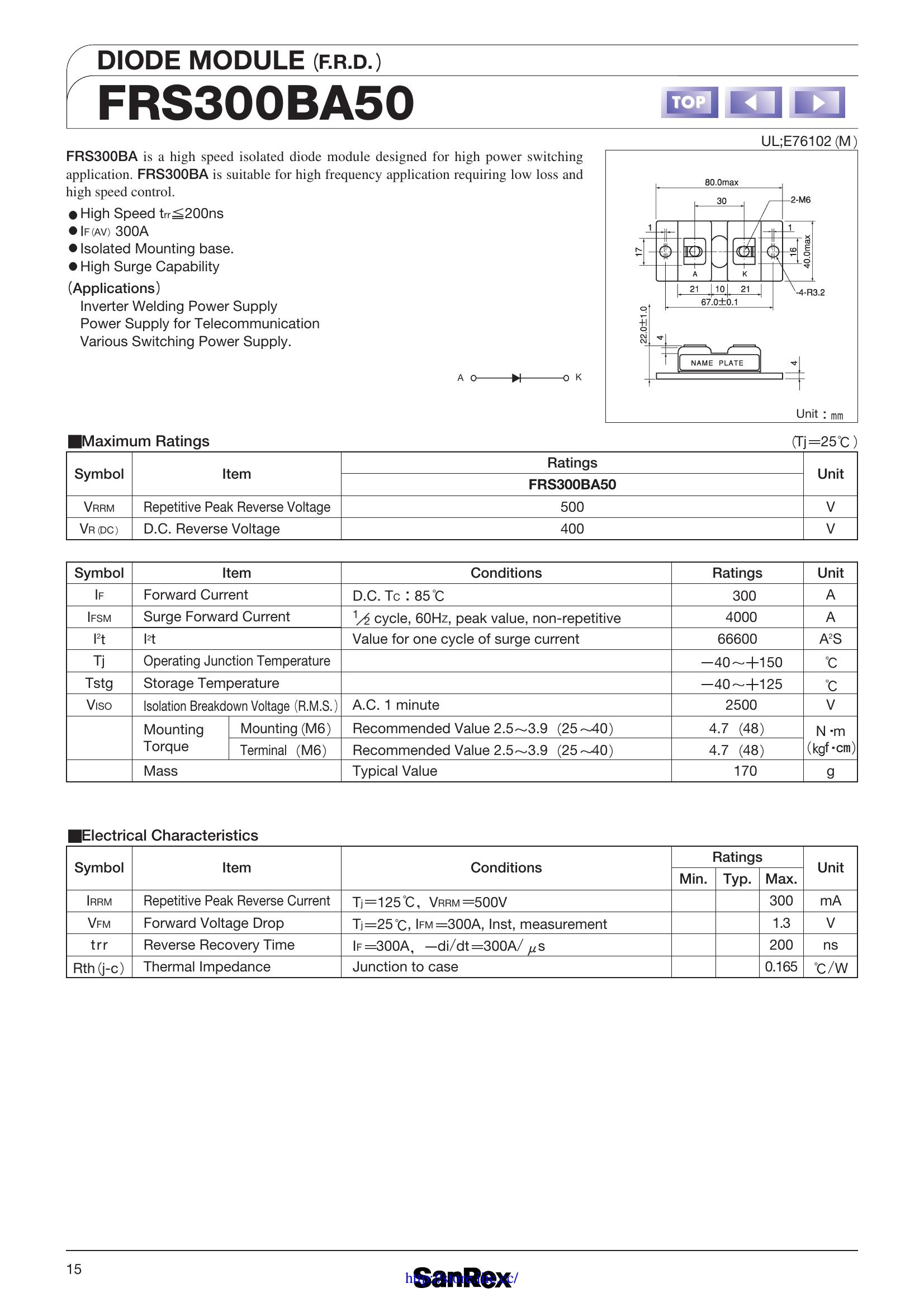 FRS300BA60 SanRex Diode & Rectifier Modules