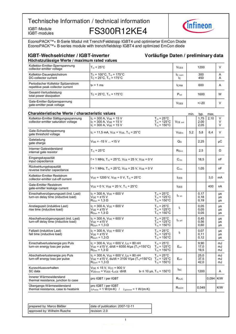 FS300R12KE4 Infineon (Eupec) IGBT Modules