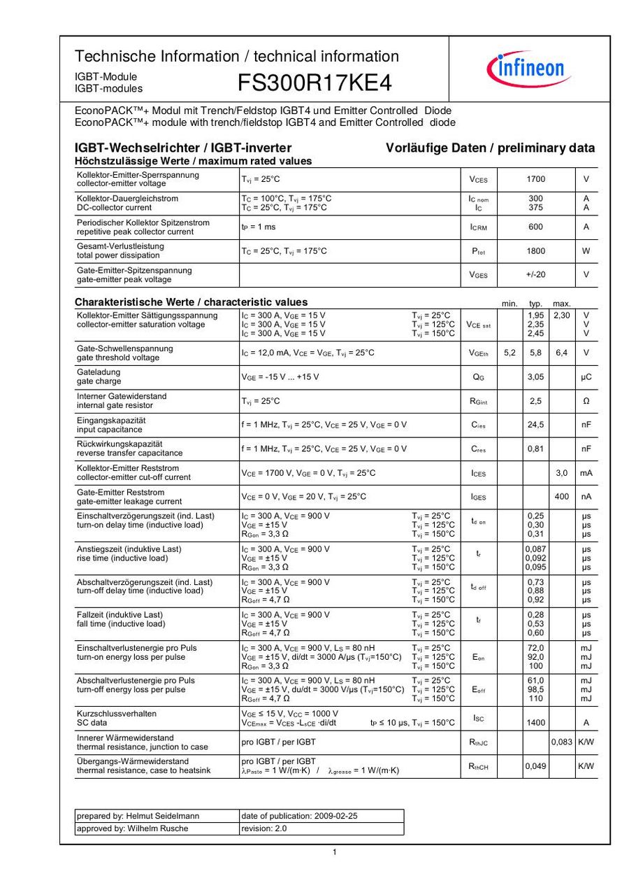 FS300R17KE4 Infineon (Eupec) IGBT Modules