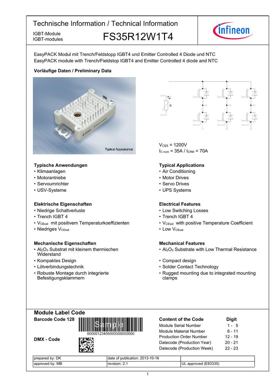 FS35R12W2T4 Infineon IGBT Module